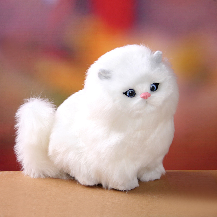 симулација мачка кожен крзно 20x 16cm бела мачка, miaow звук мачка тешко модел декорација подарок h1216