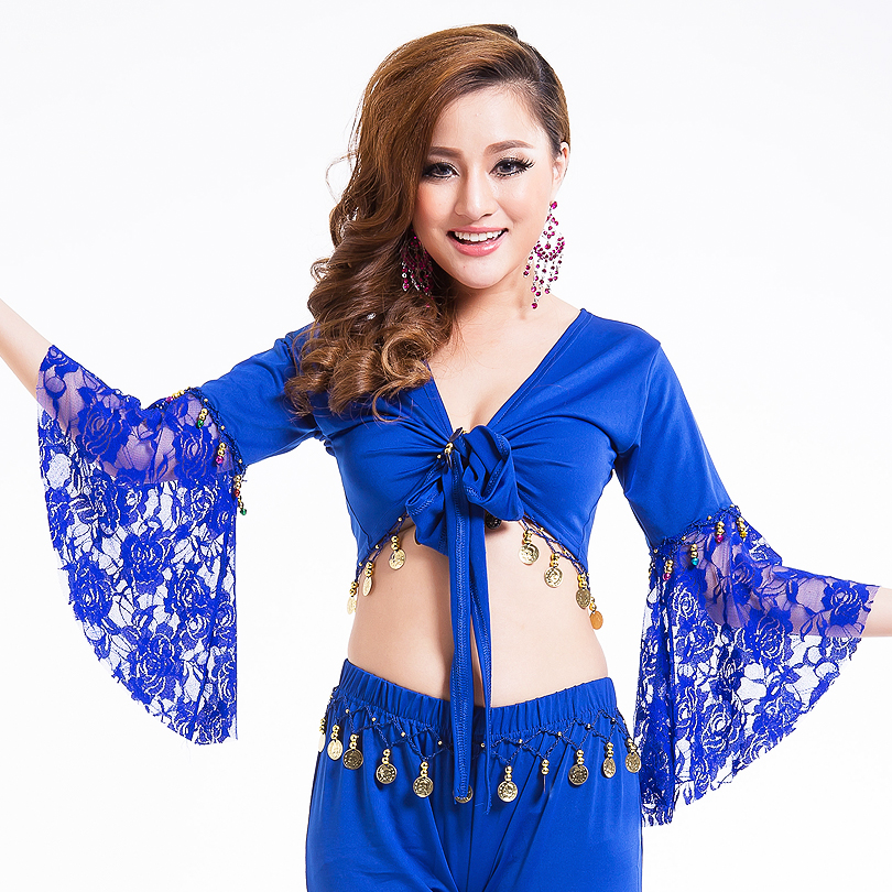 Жените Стомак Танц Костим Облека Врвот Блузи Професионални Перформанси Пракса Плус Големина 7 Бои Индиски Костим Танчерка