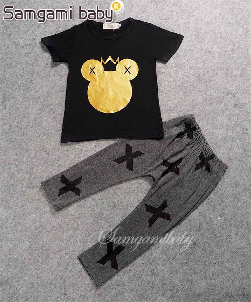 SAMGAMI БЕБЕ Лето Деца го Момчето Т-маица+панталони Одговараат на Облека Поставите Облека Новороденче Спорт Одговара