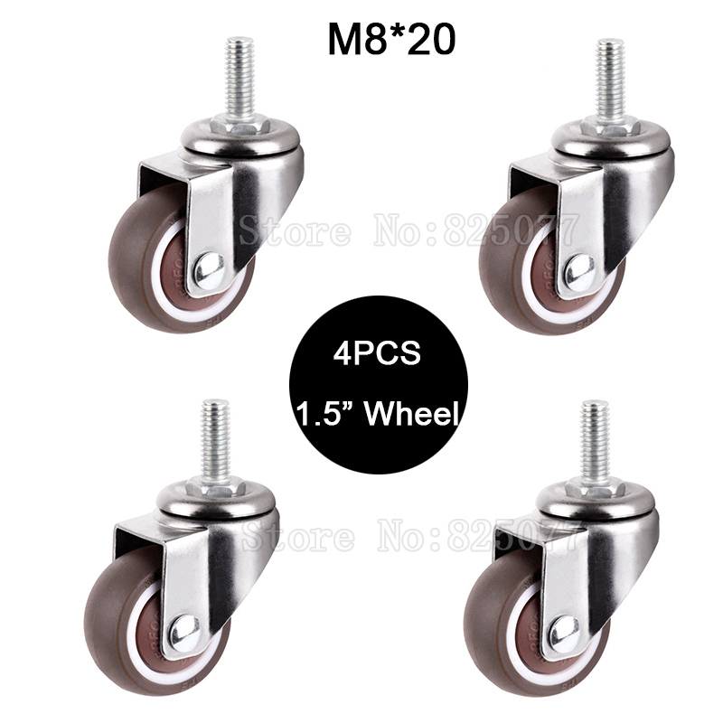 4PCS Мали 1.5 Mute Тркала Вчитување 25kg Замена на Зглобот Casters Ролки Тркала Со М8*20 Завртка Род оков за Мебел JF1448