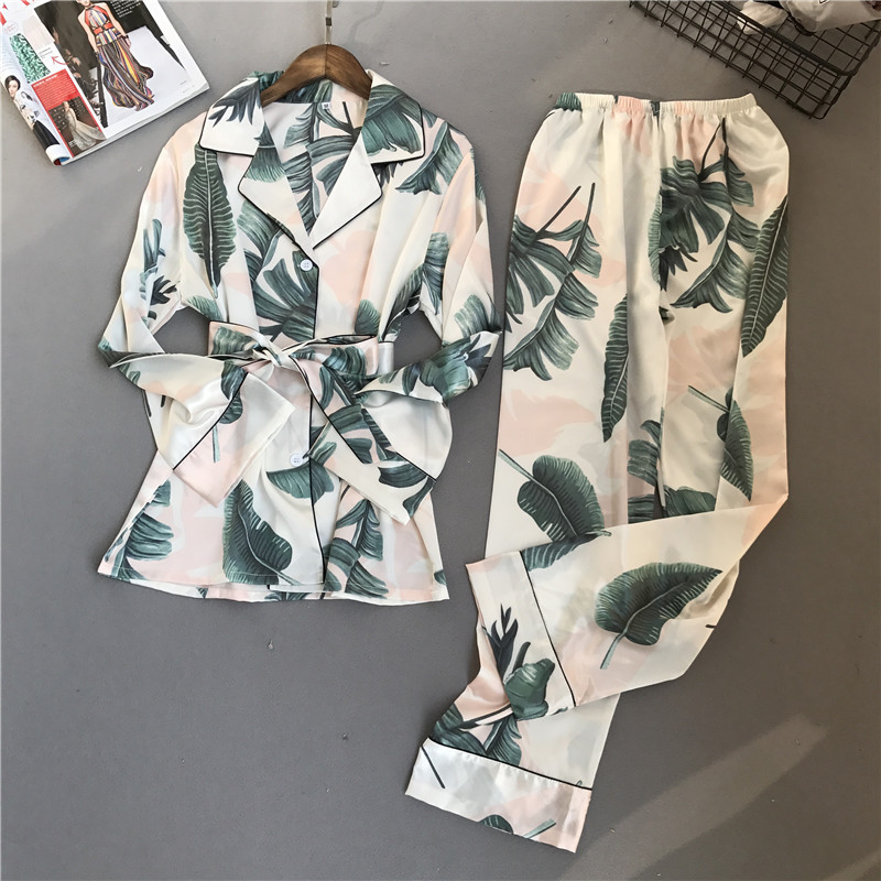 Freshing Лето Печатење Мода Жените Пижами Rayon Секси Pijama Долг Ракав Панталони Две Хартија Одговараат На