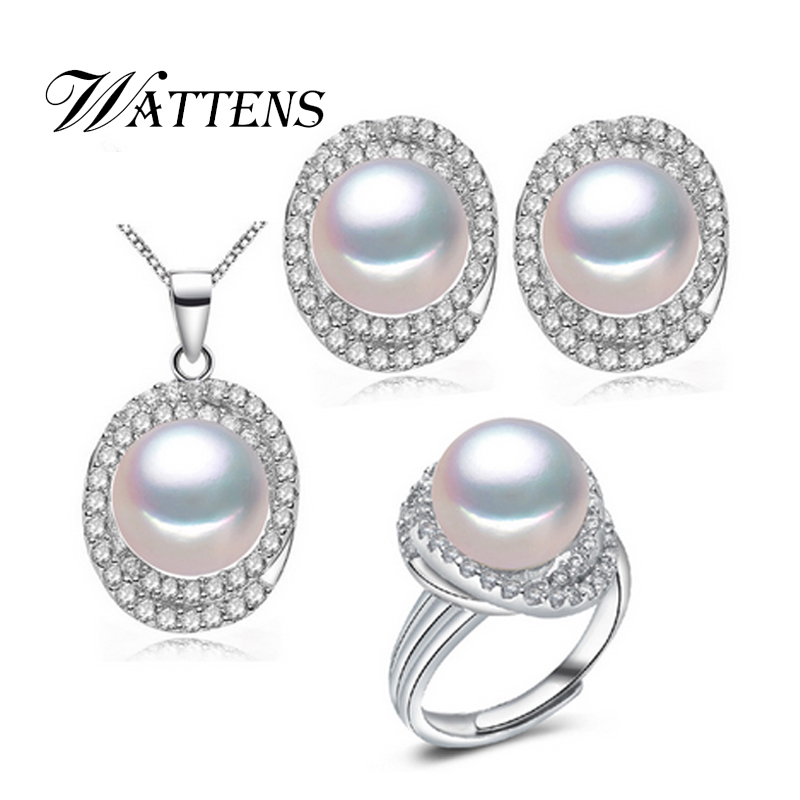 WATTENS природен Бисер, наместен, накит сетови бисер pendant ѓердан и обетки прстен 3 боја за жените подарок