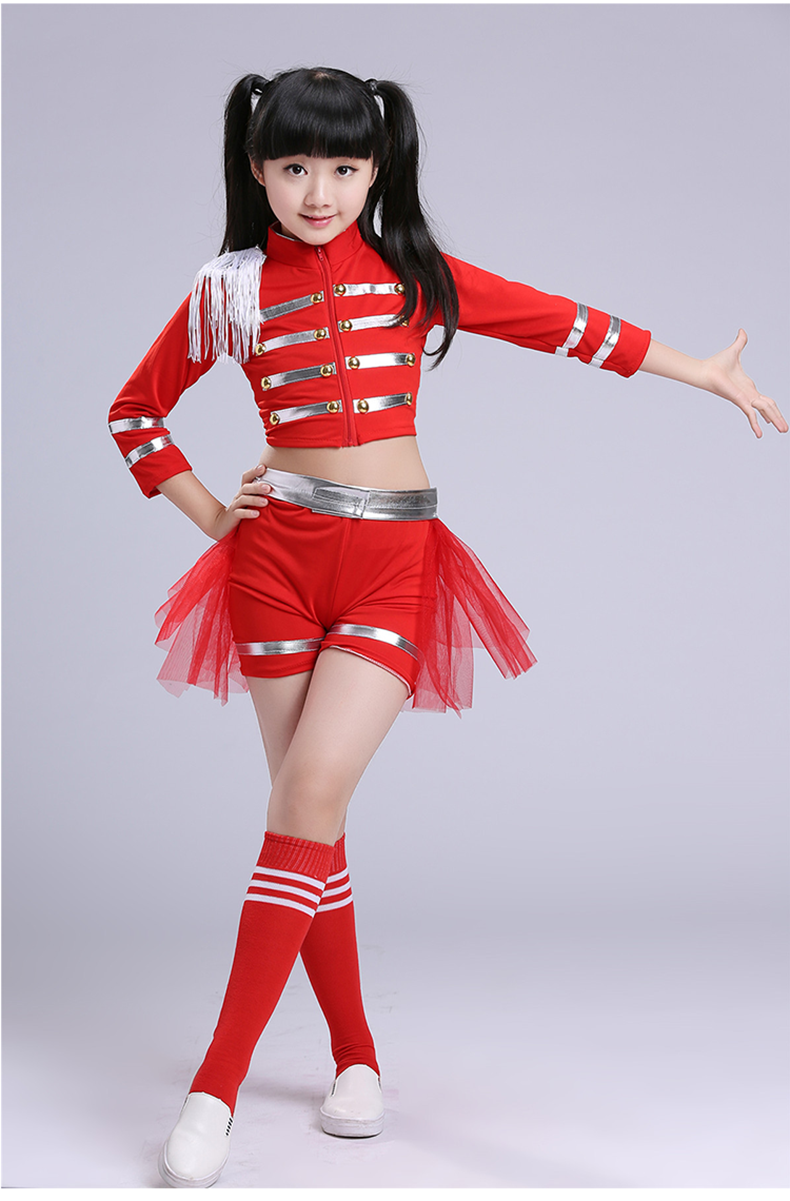 Новиот џез костими sequined превез cheerleading Cheerleading перформанси облека здолништа модерните деца