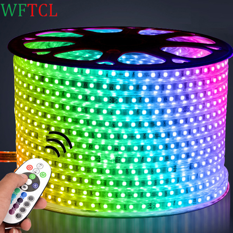WFTCL LED Лента, Светлата за IP67 водоотпорен led leiste AC110/220V 60LEDs/M Tiras LED 5050 RGB led лента на светлина