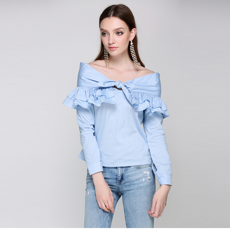 Нова Мода 2017 Дизајнер Блузи Блуза Жените коса црта Вратот Алкохол Лак Секојдневен Блуза Блузи Кошула