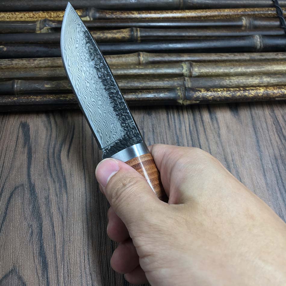 58RHC Високо-јаглероден челик рачно изработени Дамаск челик Нож Директно Нож Кован Челик Ловечки Нож Фиксна Тактички