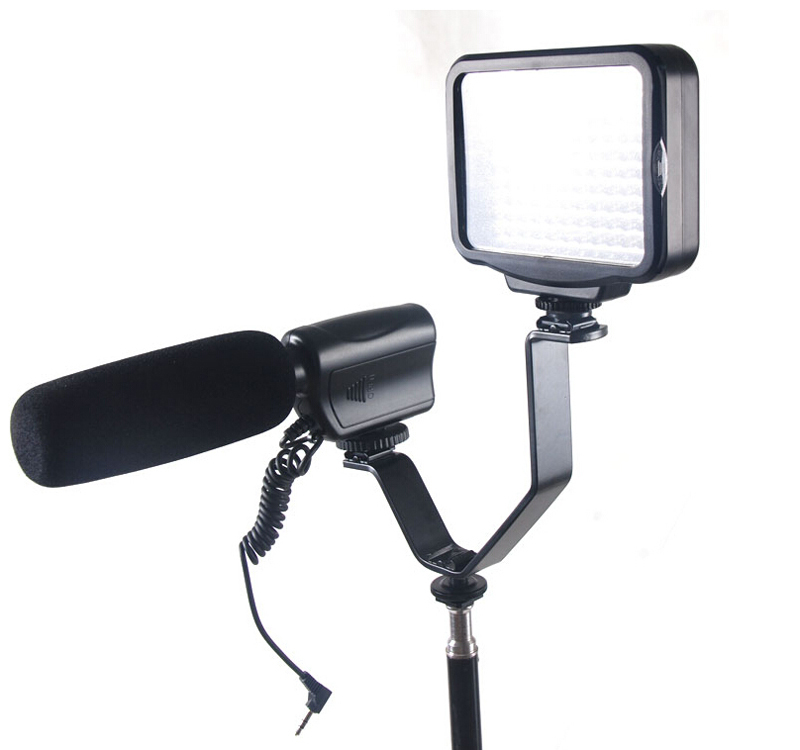 Алуминиум Тројно 3 Ладно Жешко Чевли V Flash LED Светло во Видео камерата ги Следи Микрофон Заградата Стои Држачот за