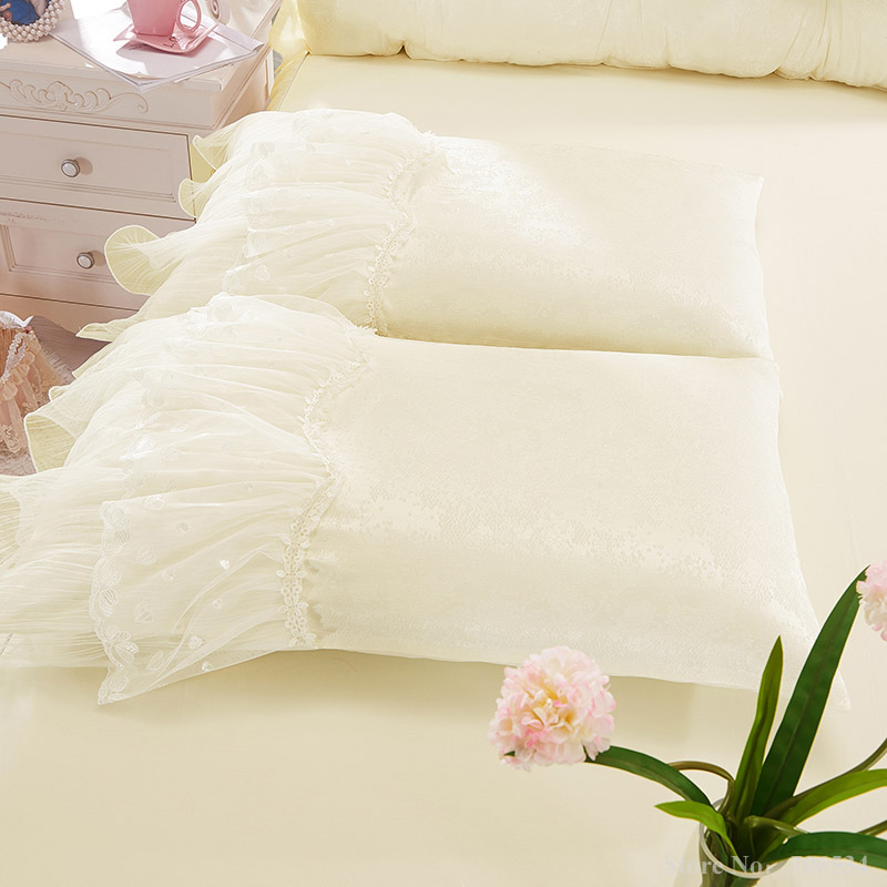 Светло белата Жакард Свила Принцеза постелнина поставите 4pcs свила Чипка Возбудува прекривки покрие bedspread кревет