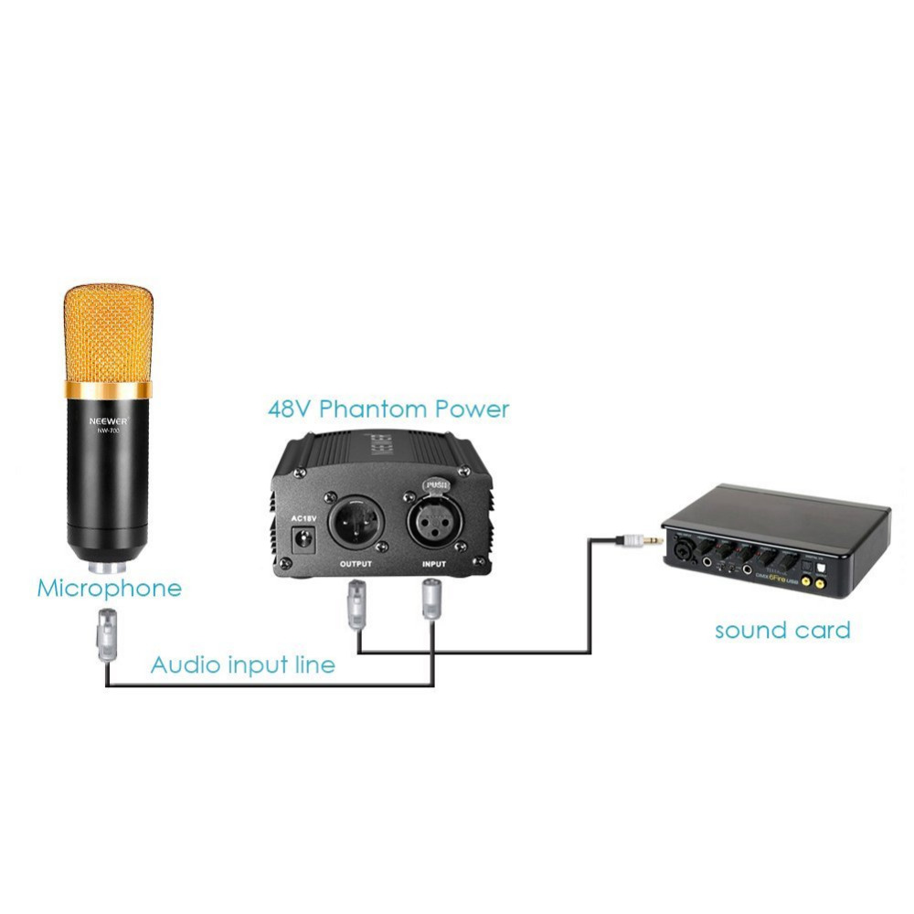 Neewer 1-Канал 48VPhantom Напојување со Адаптер и Еден XLR Аудио Кабел за Кондензаторот Микрофон Музика Снимање Опрема