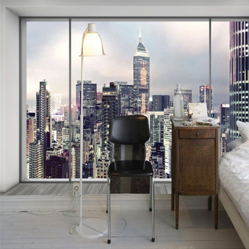 Прилагодена Големина на 3D Прозорец New York City Пејзаж Позадина за Спалната соба Дневна Соба Внатрешни работи Уметност