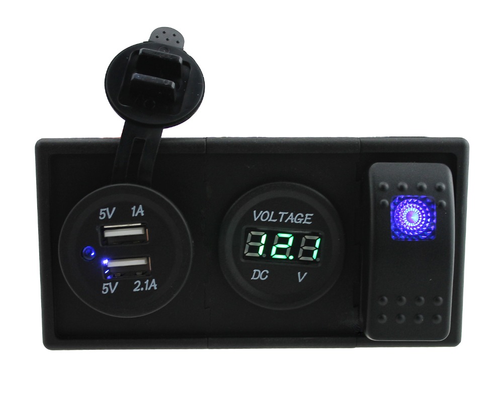 Зелена led voltmeter DC12V-24V 3.1 двојна USB контактот со рокер switch носителот домување комплет за автомобил брод