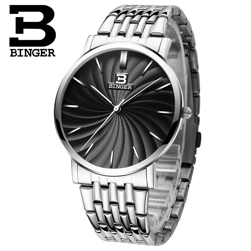 Швајцарија BINGER мажите се види луксузен бренд кварц целосна Нерѓосувачки челик ultrathin рачни часовници Водоотпорен