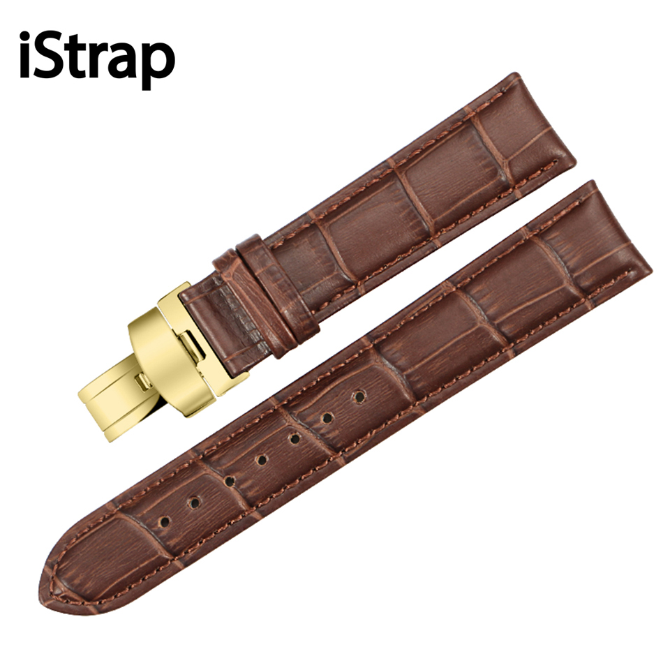 iStrap Pulseira Вистински Теле Кожа Хривнија Црна Браун Види Бенд Поместена Рака 16mm 18mm 20mm 22mm Watchband Појас за Tissot