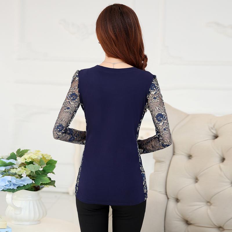 Нови 2017 Мода Висок Квалитет на Жените плус големина чипка блуза кошули дами долг ракав тенок Чипка комбинација Блузи, за жени 160F20