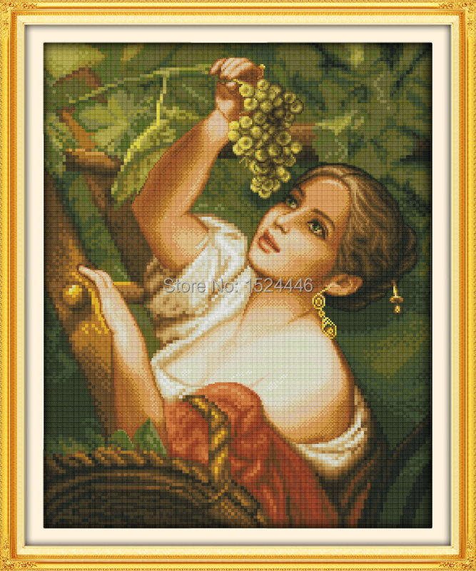 На удирање грозје девојка,Смета печати на платно DMC 14CT 11CT Крстот Бод Везана комплет,Embroider Сет,убава жена дома Декор