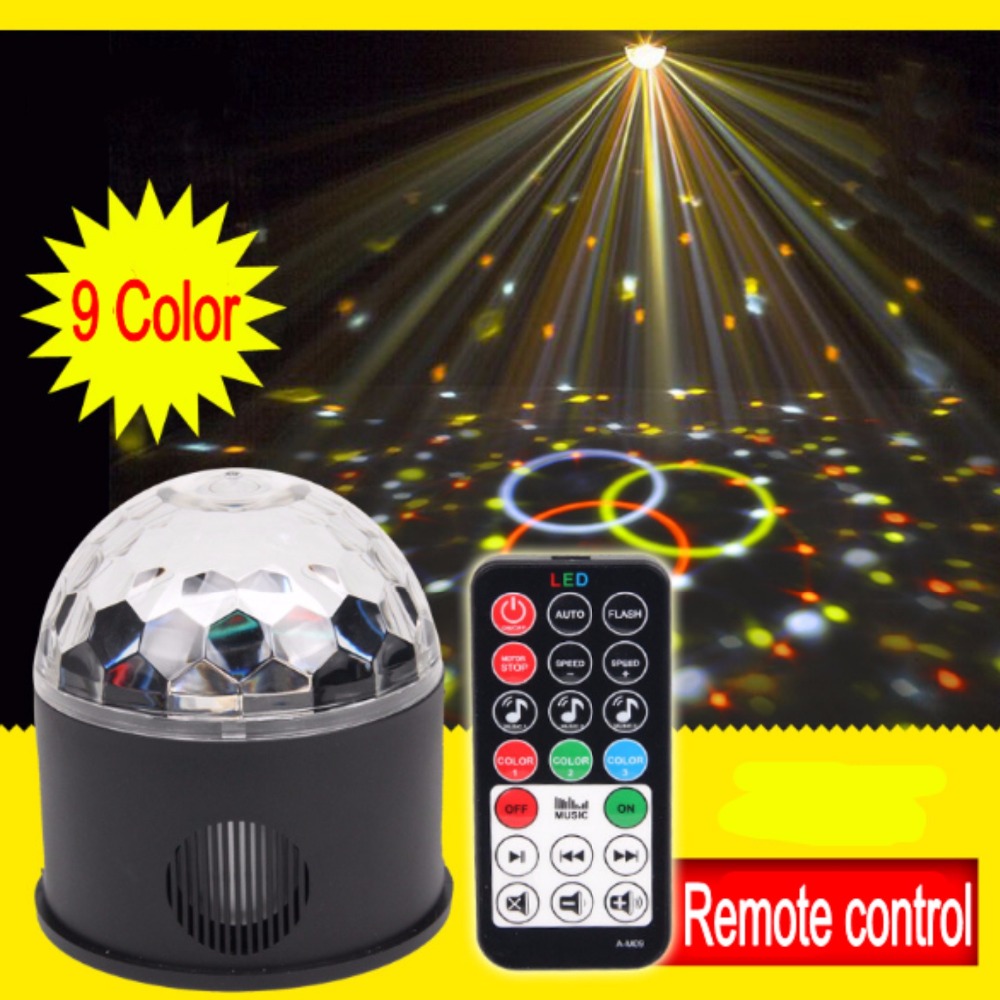 9Colors Далечински управувач USB MP3 9LED RGB магија кристална топка ктв диско партија шарени фаза светлина Звук ПРЕДВОДЕНА