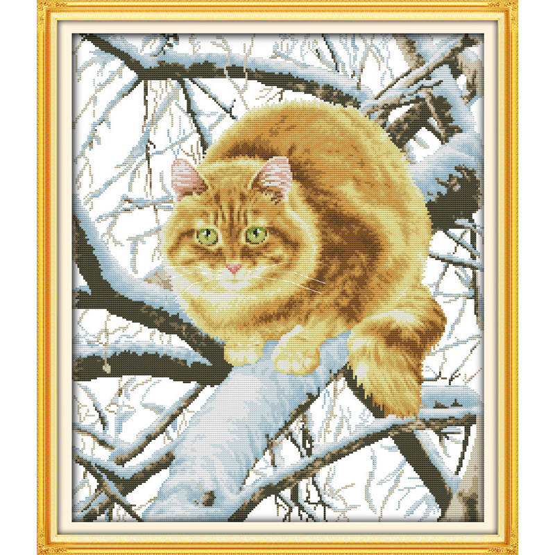 Вечна љубов Божиќ масти мачка на дрвото Кинески крстот бод колекции Еколошки памук печат Нова продавница за продажба