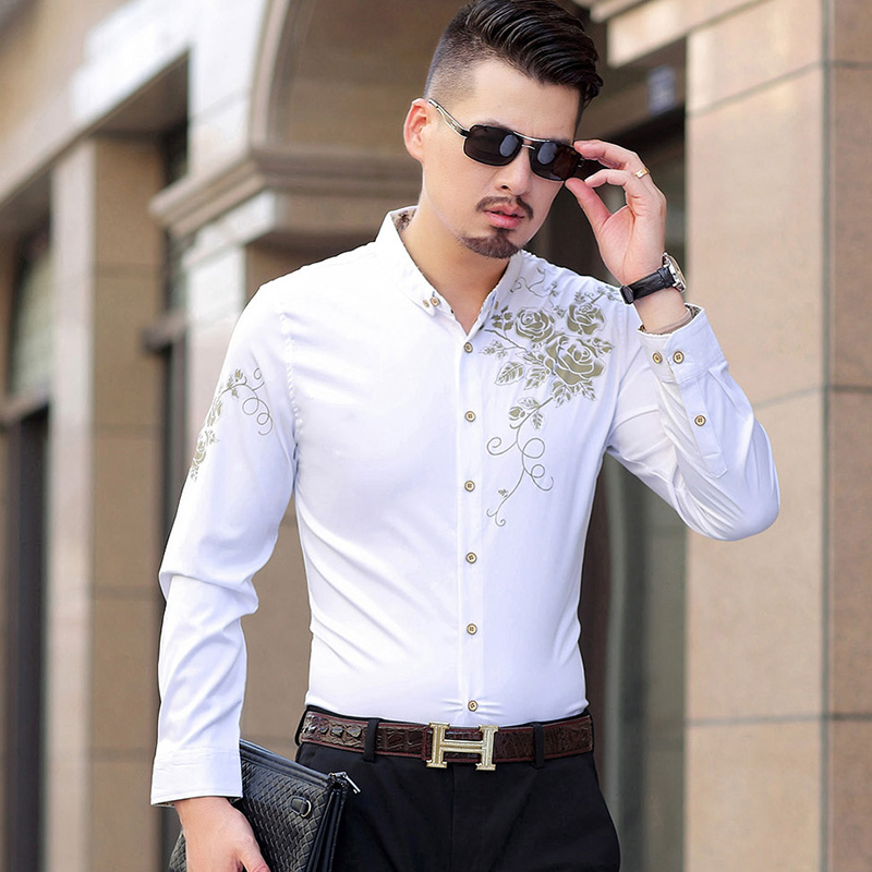 7XL 6XL 5XL-M Плус Големина Кошула Мажите Модни Луксузни Печати Mens Секојдневен Долги Ракави Кошули Бизнис Тенок Одговара camisa социјална masculina