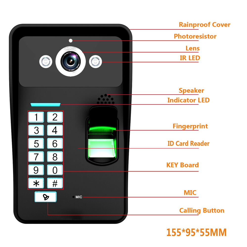 Yobang Безбедност 7inch Жичен / Безжичен Wifi Отпечаток 5 компјутери RFID Лозинка Видео Врата Телефон Врата Спогодба