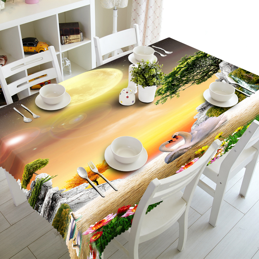 Индивидуализира 3D Tablecloth Вили Шема Dustproof Перат Крпа Згусне Правоаголни и Тркалезни Маса Крпа за Свадба