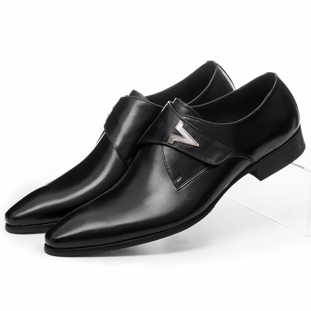 Моден браун тен / црна mens бизнис чевли вистинска кожа свадба чевли mens фустан чевли со тока