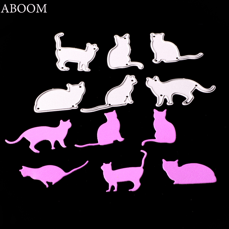 ABOOM 6PCS Прекрасна Мачка Поставите Втиснување Челик Сечење Умира Stencils DIY Scrapbooking Картичката Албум Фото Сликарство