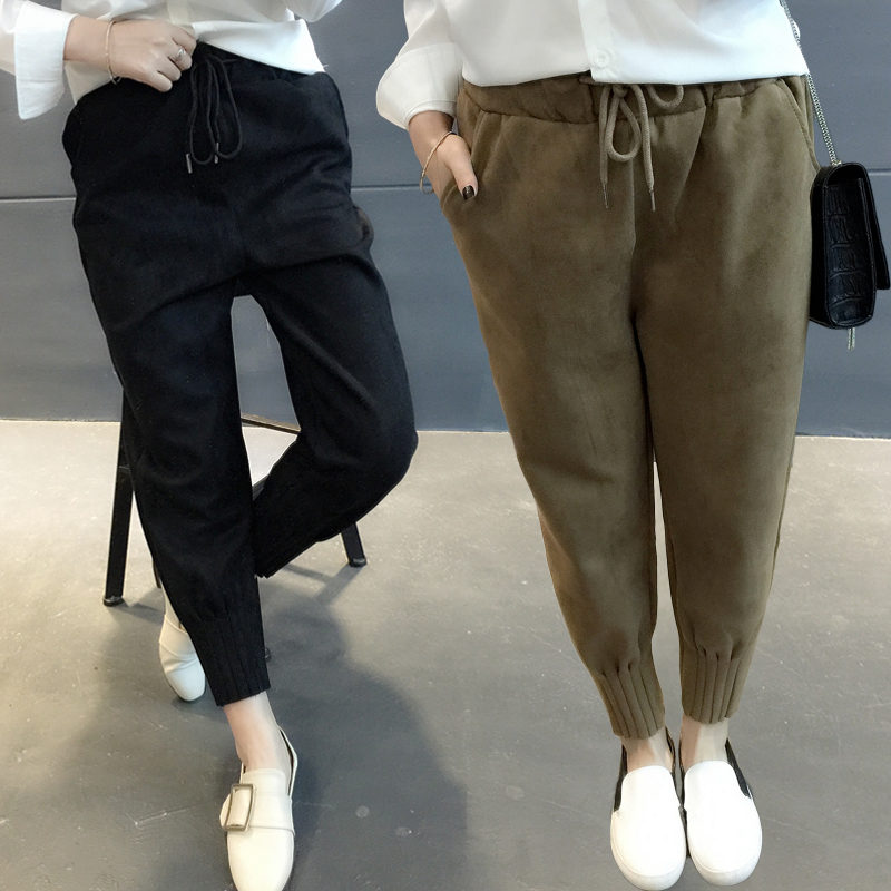 НОВИ Велур Панталони Жените Зима Мода Високи Половината Harem Панталони Sweatpants Pantalon Femme Drawstring Топло Панталони