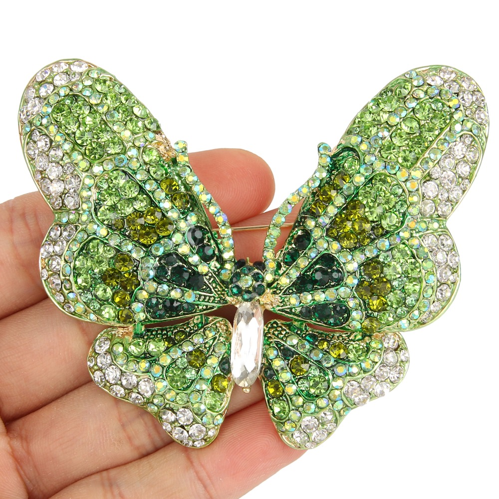 Бела Мода Големи Пеперутка Животинско Кристал Brooch Иглички Австриската Кристал Брошеви За Подарок Инсекти Коктел Забава Накит