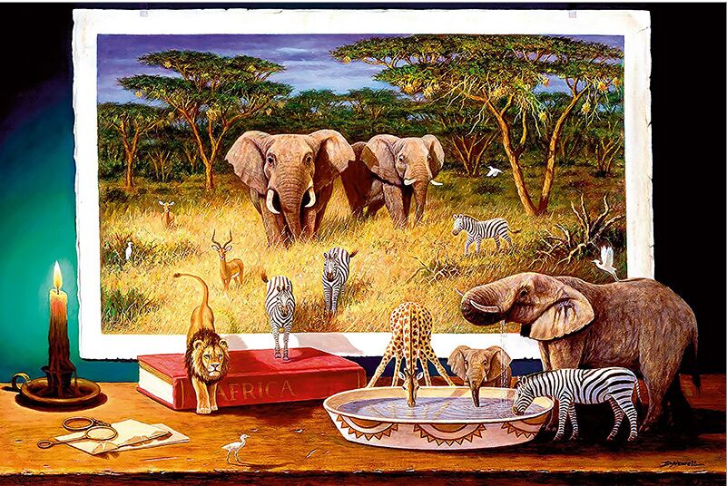 Слон зебра На дрвена сложувалка 1000 парчиња ersion сложувалка бела карта за возрасни, детски едукативни играчки