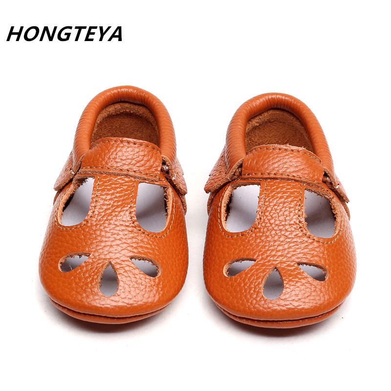 Hongteya Нов стил вистинска кожа бебе чевли Hallow цвет мода бебе moccasins младата првиот wlkers мека единствена чевли 0-24M