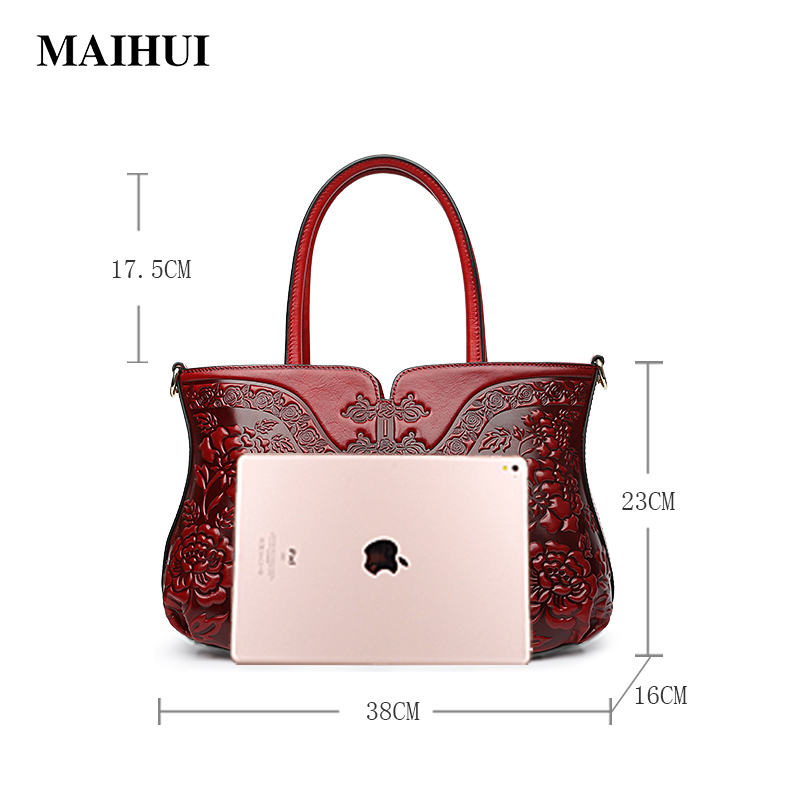 Maihui Жените кожни чанти висок квалитет вистински крава вистинска кожа торба 2018 новиот кинески стил флорални секојдневен