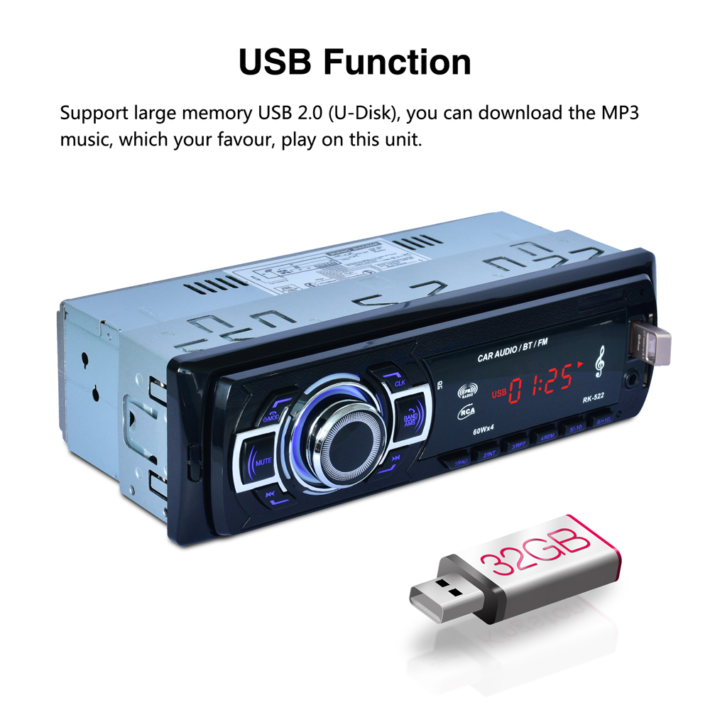 12V Црвени LED Екран Bluetooth Автомобил Радио MP3 Плеер Возило Стерео Аудио со Далечински Управувач Поддршка FM / USB