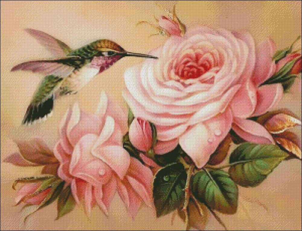 Везана за везови DIY DMC Боја со Висок Квалитет - Смета Крстот Бод Колекции 14-каратно маслени - Hummingbirds и Рози
