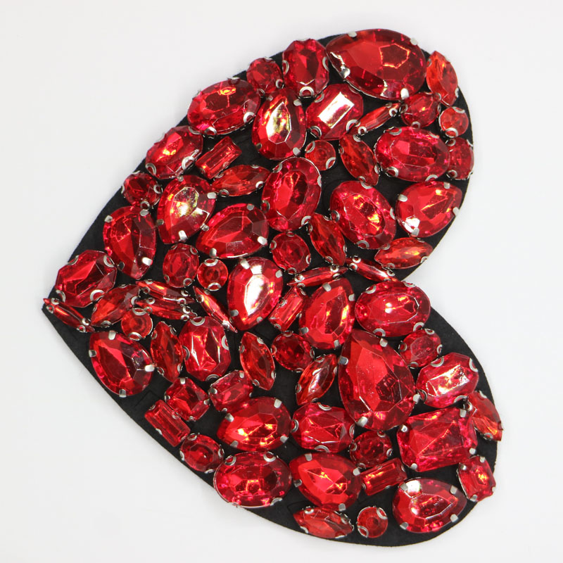 1pc 3D рачно изработени кристал beaded Закрпи за облека црвено срце 12*10см DIY да се шие на parches Везови срцето applique