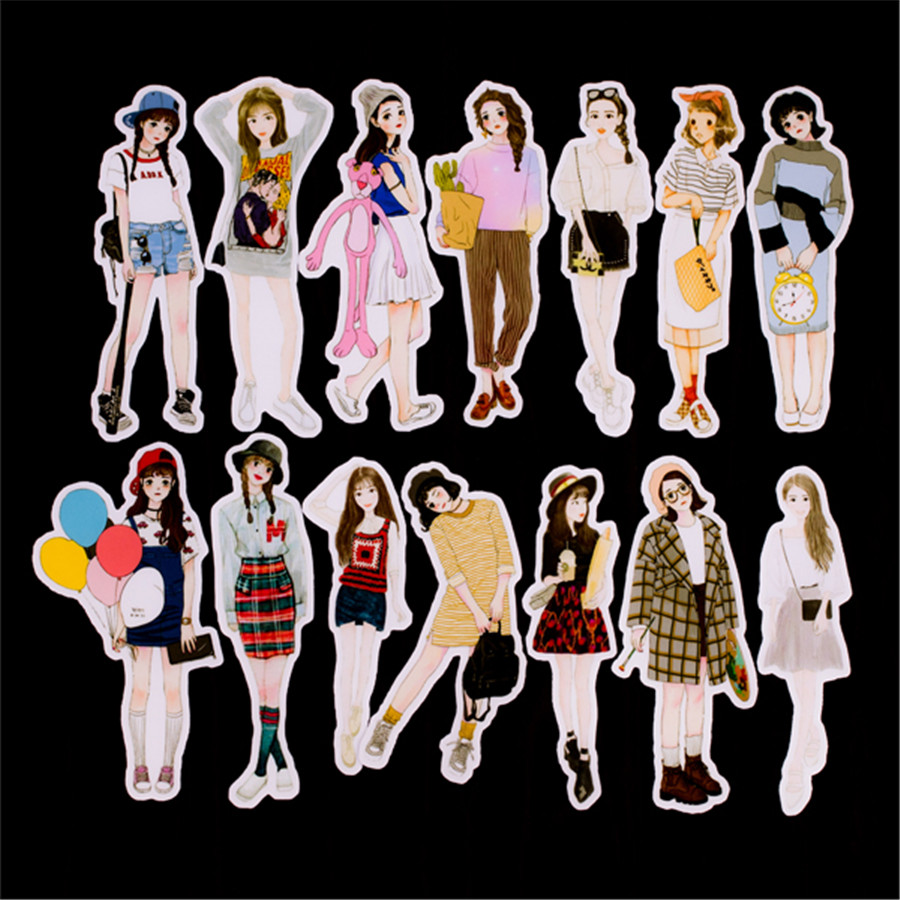 Прирачник налепници рака-насликани облека дневна со девојки рака-насликани убавина мода со 14 компјутери scrapbooking