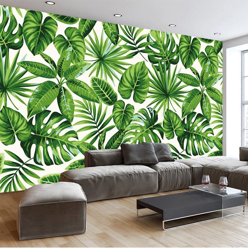 Модерната Едноставна Слика за Позадина 3D Дожд Шумски Растенија Банана Лист Пастирски Мурали Ѕид Хартија За 3 D Дневна