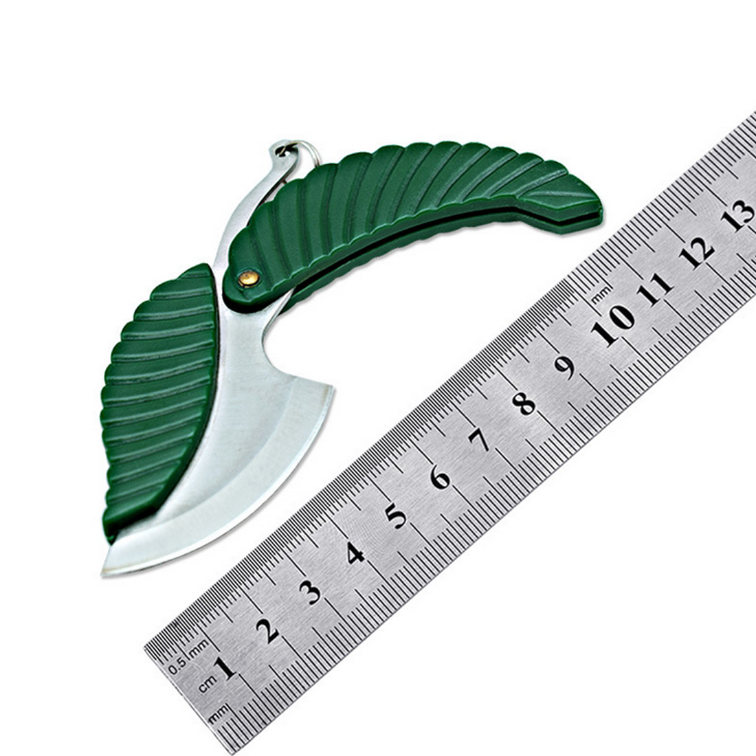 1pcs Зелено Мини Пати Лист Форма Џебен Нож Виткање Keychain Нож Отворено Камп Нож Кампување Пешачење Опстанок Алатка