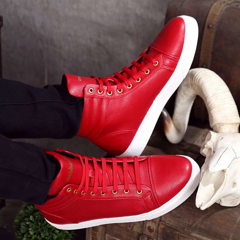 Нова Мода Високи Врвот Неформални Обувки За Мажи СТП Кожа Чипка Црвено Бела Црна Боја Mens Секојдневен Чевли на Мажите