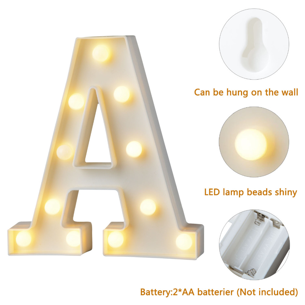 Топло Бела Азбуки DIY LED Празник Осветлување Букви A-M Симбол Пластични LED Светла кои Живеат во Спалната соба Свадба