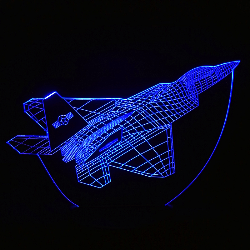 Подароци за Човекот Момчиња 3D Авиони Warplanes Борец 7 Боја Lampara Ноќ Светлата Биро Табела Led светилка Воена Млазен