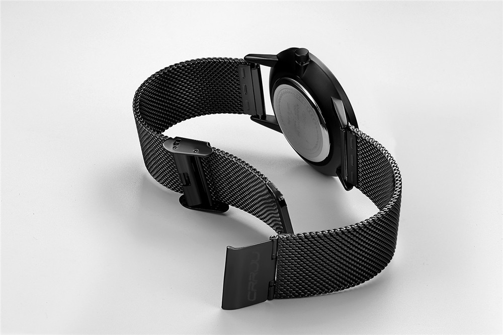Нова Мода врвот луксузен бренд црна часовници мажите кварц-гледајте не ' рѓосувачки челик мрежа рака ултра тенок dial