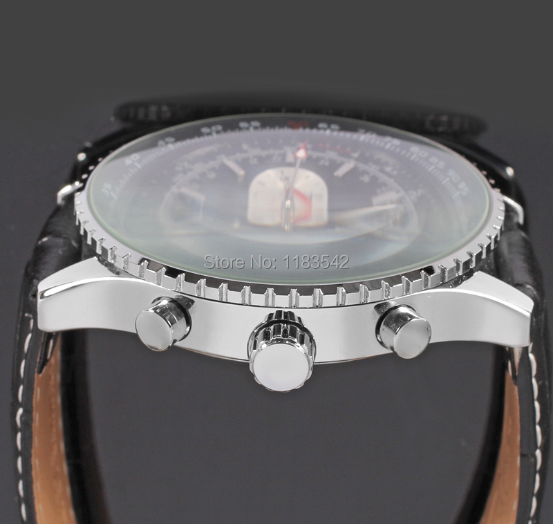 Jargar JAG6907M3S1 нови мажите Автоматско мода се облекуваат види сребрена боја рачен часовник со црна кожа бенд бесплатен