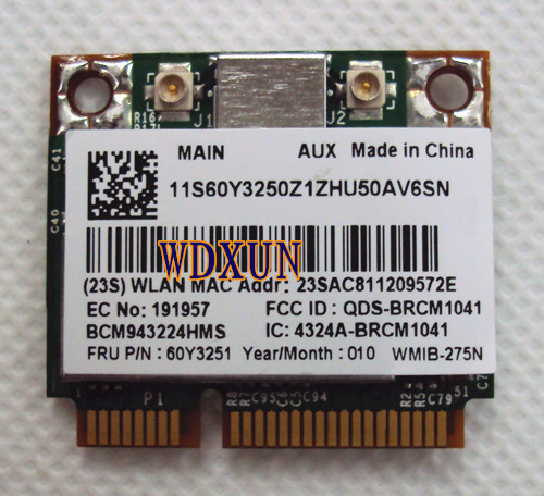 Broadcom Bcm943224hms Bcm4322 N 300 метри Безжична Картичка Lenovo Thinkpad E420 E520 60y3251 Wifi Модул Внатрешни Pci-e 802.11 abgn