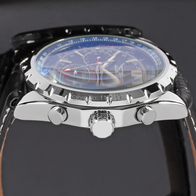 Jargar JAG6905M3S1 нови мажите Автоматско мода се облекуваат види сребрена боја рачен часовник со црна кожа бенд бесплатен