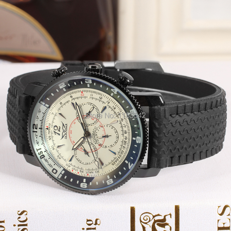 Jargar JAG6066M3B1 Нови мажите Автоматско мода види црн рачен часовник За Мажи со силиконски бенд најдобар подарок бесплатен