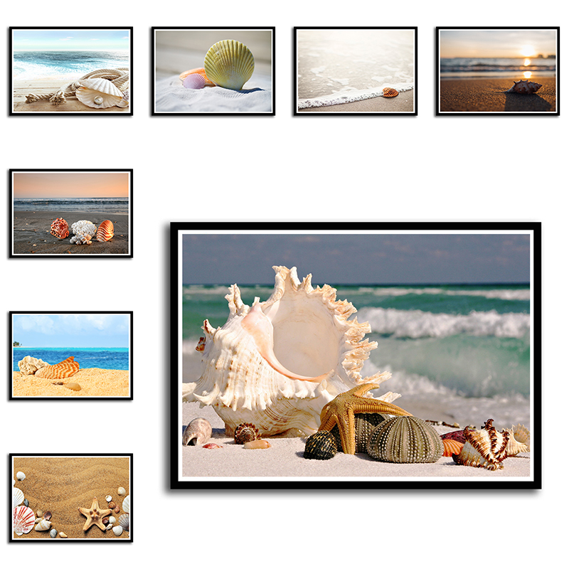 Плажа школки пејзаж модерна постер сонце conch морска ѕвезда дома декорација сликарство ѕид налепница Без Рамка 42*30cm