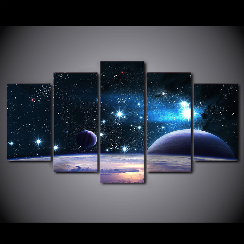 HD печатени 5 Парче Платно Сликарство Вселената Галаксија Ѕвезденото Небо Постери Модуларен Ѕид Слики за Дневна Соба