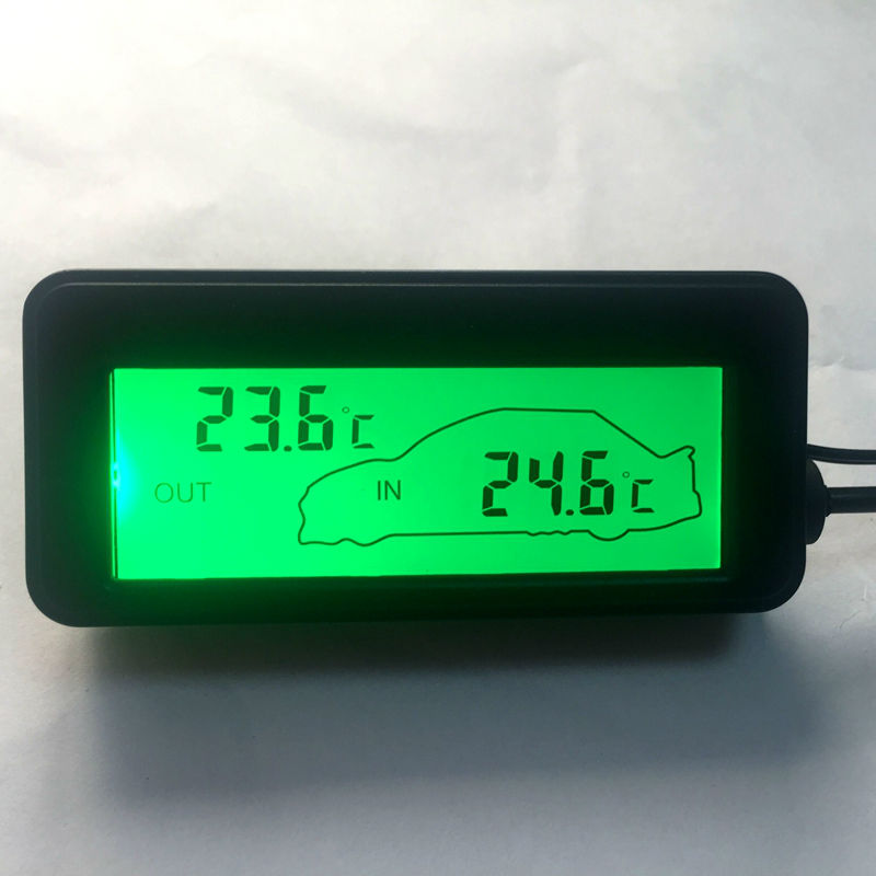 Мини LCD Дигитален Автомобил Термометар DC 12V Автомобил Внатре/Надвор Температурата Метар Зелена позадинско осветлување Возила Термометар 1.5 М CableSensor