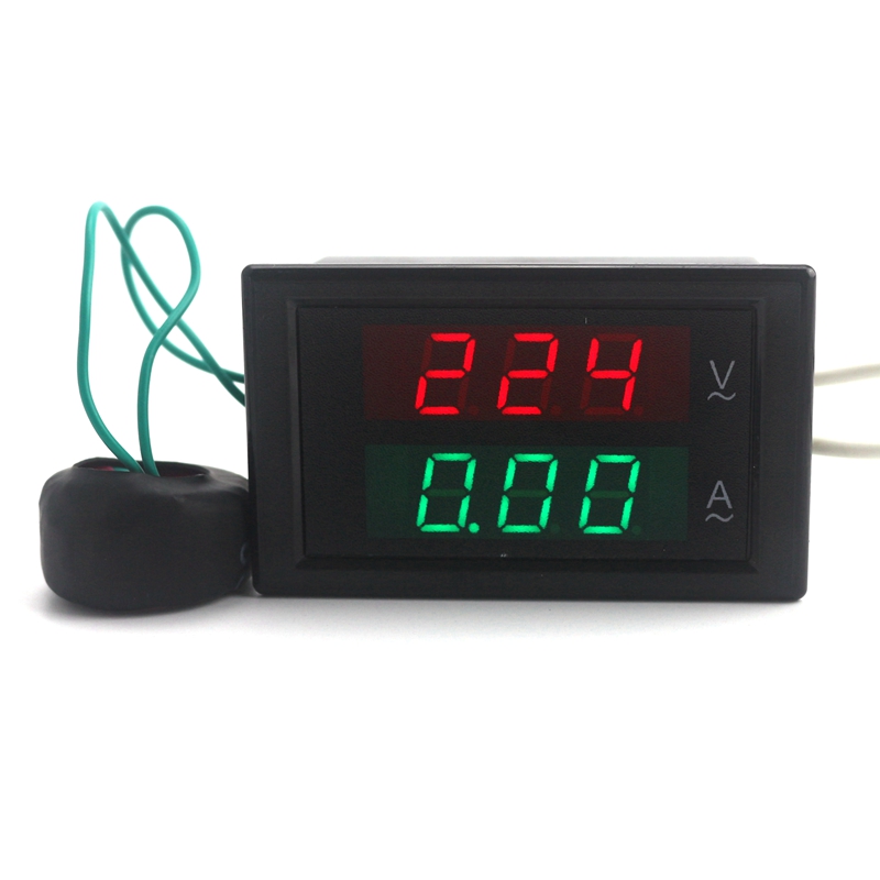 AC 80-300V AC 0-100A Дигитален LED Црвена Зелена Екранот Напон Тековната Voltmeter Ammeter