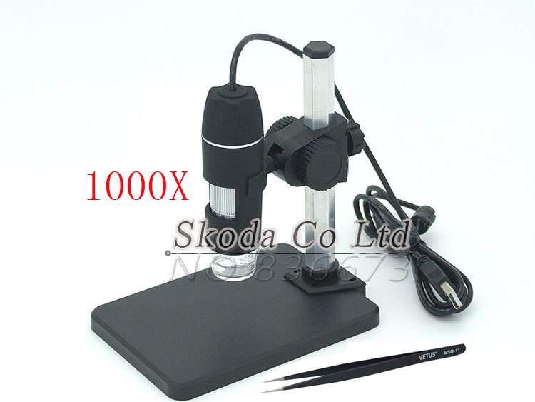 Бесплатен превозот 1000X 2MP USB дигитален Микроскоп со носителот стојат 8LED Дигитален Микроскоп Зголемувачот+1pcsVETUS